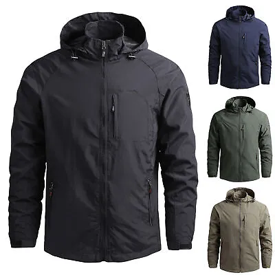 Buy Men's Detachable Hooded Waterproof Outdoor Thin Windbreaker Jacket Top Coat UK • 21.59£