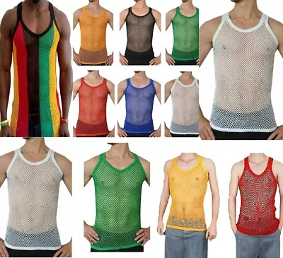 Buy Mens String Mesh Vest 100% Cotton Mesh Fish Net Fitted String Vest Size-S To XL • 5.45£