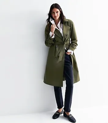 Buy Women Khaki Belted Mid Length Classic Double Breasted Trench Coat. UK 8 10 12 14 • 60.99£