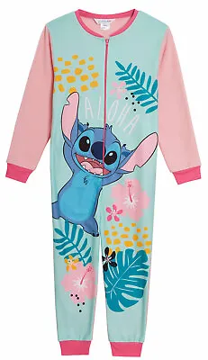 Buy Disney Stitch Girls All In One Pyjamas For Kids Lilo Fleece Pjs Zip Up Nightwear • 16.95£