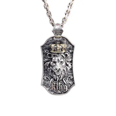 Buy Real Solid 925 Sterling Silver Pendants Lion King Crown Animals Fashion Jewelry • 102.38£