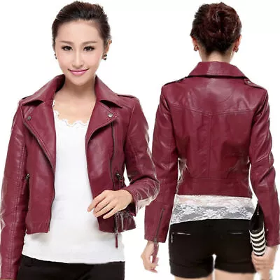 Buy Womens Ladies Faux Leather Hooded Jacket Biker Jackets Coat Casual Outwear Tops • 25.79£