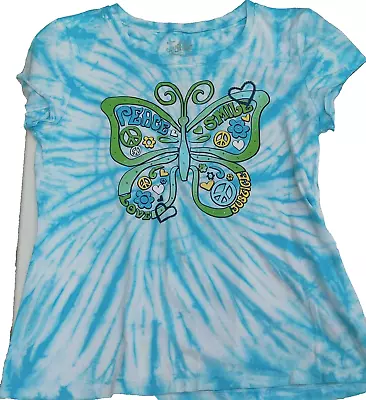 Buy Aqua Blue & White Tie Dye JUSTICE Butterfly Tee Shirt Size 20 • 4.70£