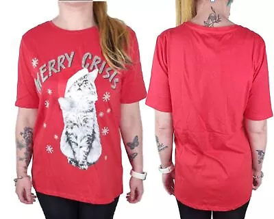 Buy Novelty Xmas T Shirt Womens Santa Cat Ladies Merry Christmas T-Shirts • 4.99£