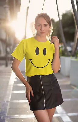 Buy Womens Happy Smiling Face Organic T-Shirt Yellow Party Fancy Dress Unisex Fit • 10.02£