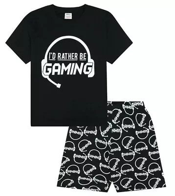 Buy Boys I'd Rather Be Gaming Short Gaming Pyjamas Blk-White • 9.99£