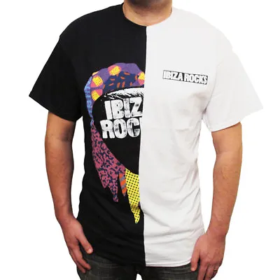 Buy Ibiza Rocks Men's Spliced T Shirt Half Black White Logo Top Festival Top Summer • 29.99£