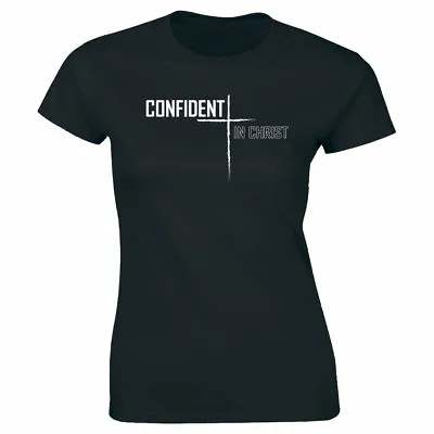 Buy Confident In Christ With Cross Short Sleeve Black T-Shirt For Women • 14.64£