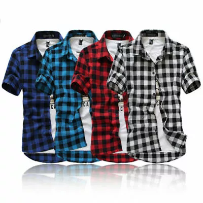 Buy Mens Check Shirt Flannel Brushed Summer Short Sleeve Casual Top Comfy T-Shirts☆ • 14.08£
