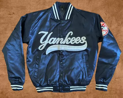 Buy Yankees NY 90s Vintage Navy Blue Satin MLB Bomber Style Varsity Jacket For Men • 89.77£