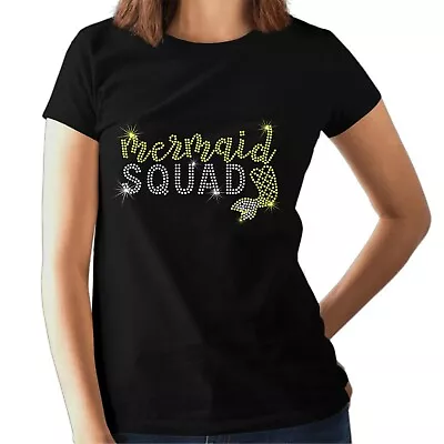 Buy Mermaid Squad Rhinestone Fitted Womans T Shirt - Crystal Diamante  SIZE 6 To 20 • 11.99£