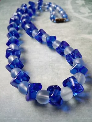 Buy Vintage Cobalt Blue Glass Rockabilly Bead Necklace 1950s Retro Jewellery. • 9.99£
