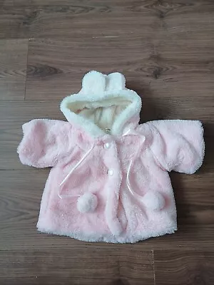 Buy Stunning Baby Girls 0-3 Monrhs Jacket Fluffy Soft Hooded Spanish Style Pink • 3.99£