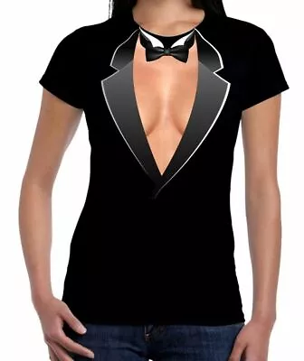 Buy TUXEDO CLEAVAGE WOMEN'S FANCY DRESS T-SHIRT -  Hen Do Party Funny (Large, Black) • 12.95£