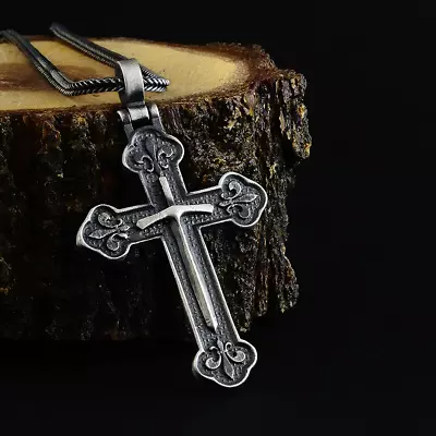 Buy Men's Religious Jewelry 925 Silver Cross Pendant Necklace With Sword • 132.20£
