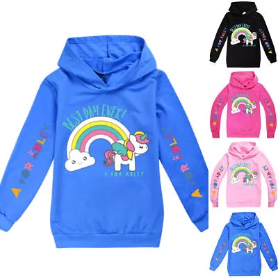 Buy A For Adley Unicorn Children Hoodies Pullover Hooded Tops Long-Sleeve Sweatshirt • 9.49£