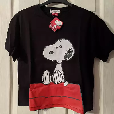 Buy New! Stradivarius Snoopy Black T-shirt - XS - Cotton Top Women Woodstock Peanuts • 24.99£