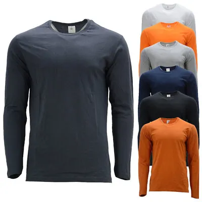 Buy Mens T Shirts Long Sleeve Crew Neck Regular Fit Casual Cotton Plain Tees S - 3XL • 6.99£