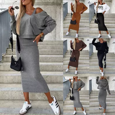 Buy Ladies 2 Piece Sleeveless Long Dress Baggy Hooded Hoodies Top Casual Outfits Set • 6.99£