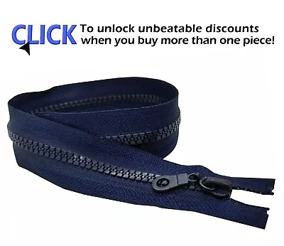 Buy NAVY BLUE Open End CHUNKY Zip #5 Plastic Fastener Single Sided Zipper For Jacket • 4.20£
