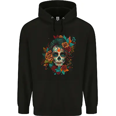 Buy A Sugar Skull With Flowers Day Of The Dead Mens 80% Cotton Hoodie • 19.99£