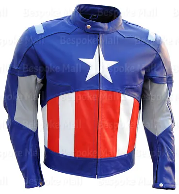 Buy New Men's Captain America Civil War Cowhide Leather Biker Jacket Safety Pads-533 • 165.76£