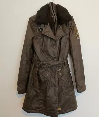 Buy KHUJO MERVE Urban Military Biker Style Quilted Trench Coat Women's Size M Brown • 16£