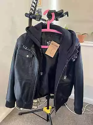 Buy Womens Leather Jacket With Detachable Hood Size 14-16 • 80£