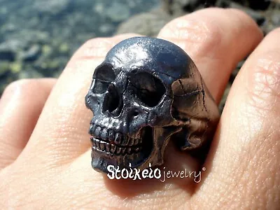 Buy Black Gold Plated Skull Men's Ring, Solid Sterling Silver Handmade Skull Ring • 220.50£
