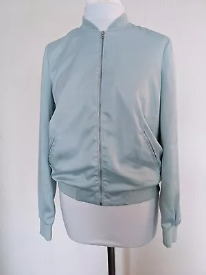 Buy Zara Trafaluc Satin Light Teal Mint Green Bomber Zip Jacket - Size S Small • 4.99£