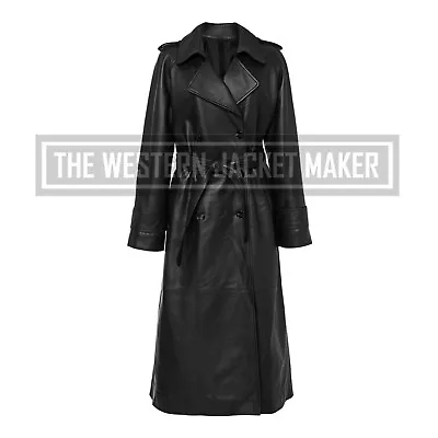 Buy Women Real Leather Trench Coat Women Black Double Breasted Coat Coats For Women • 179.81£