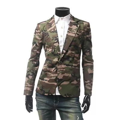 Buy Men's One Button Slim Fit Camouflage Jacket Blazer Long Sleeve Outdoor Coats • 55.87£