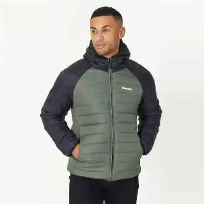 Buy Bench Mens Beats Colour Block Zip Puffer Jacket - Khaki/Black • 24.99£