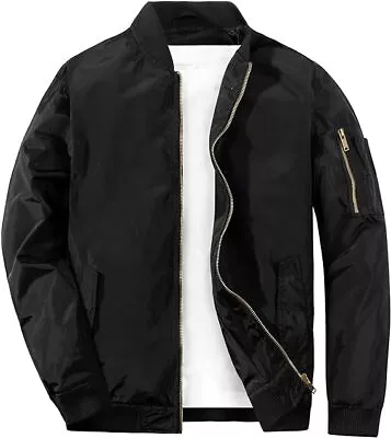 Buy Mens Bomber Jacket Long Sleeve Zipup Lightweight Slim Fit Outdoor Coat Windbreak • 10.99£