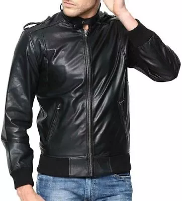 Buy New Men Genuine Lambskin Leather Jacket Black Slim Fit Biker Motorcycle Jacket • 121.32£