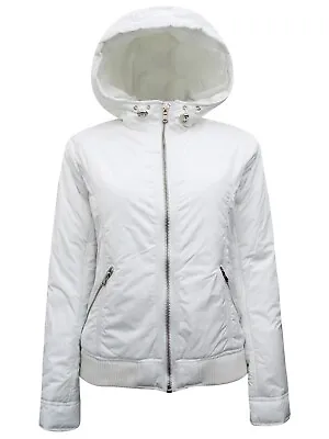 Buy Brand New Womens Ladies White Hooded Zip Through Bomber Jacket • 12.99£
