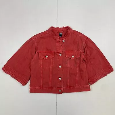 Buy GAP Denim Jacket Small Red Womens 100% Cotton Pockets Cropped Frayed • 5.62£