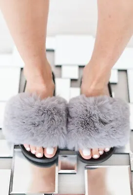 Buy Ladies Womens Faux Fluffy Fur Sliders Warm Fashion Summer Sandals Slippers Shoes • 7.95£