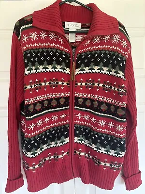 Buy Vintage Annex Red Regular Fit Christmas Themed Full Zip  Sweater Women's LARGE • 4.69£