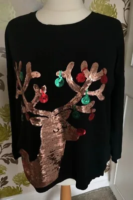 Buy Papaya Black Reindeer Christmas Jumper Size XL 18 20 • 24£