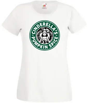 Buy White Cinderella Pumpkin Spice Starbucks  T-shirt Ladies Top Casual New  8-20 • 9.49£