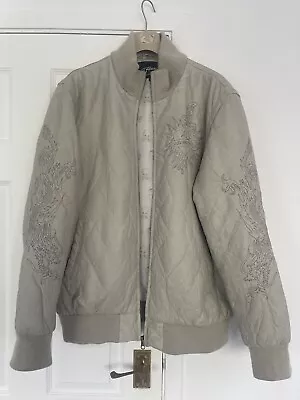 Buy Ed Hardy Vintage Leather Jacket Quilted Embroidered XL White/ Ivory Colour • 150£