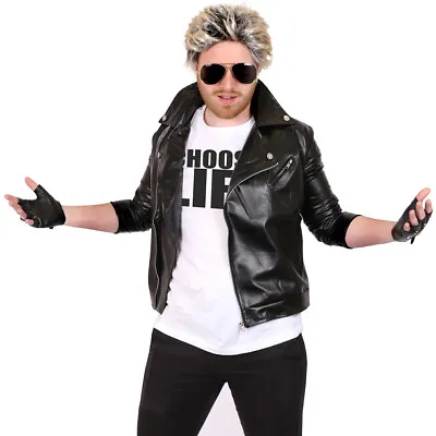 Buy 1980's Pop Star Choose Life T-shirt Jacket Wig Glasses Celebrity Fancy Dress Lot • 10.99£