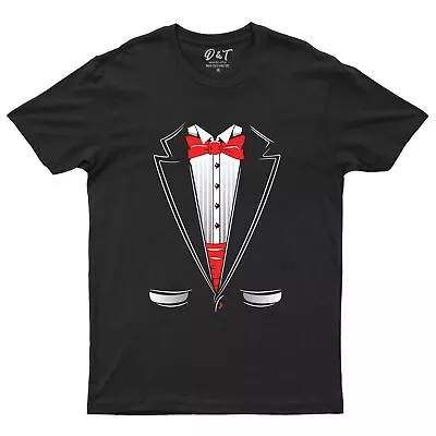 Buy Classic Tuxedo Costume Mens T Shirt Funny Wedding Suit Red Bowtie Tee Top • 9.99£