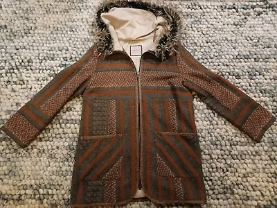 Buy River Island Coat/Jacket Size 12 Brown Boho Fur Trim Yellowstone Native Chic • 24.99£