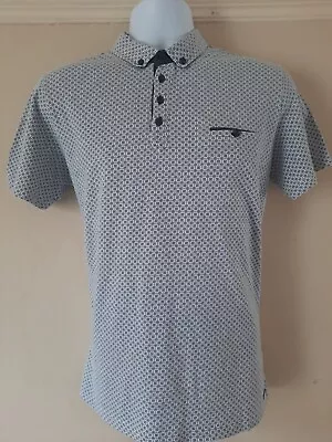 Buy Guide London Men’s Navy Blue Patterned Polo T Shirt Button Collar Size L • 9.99£