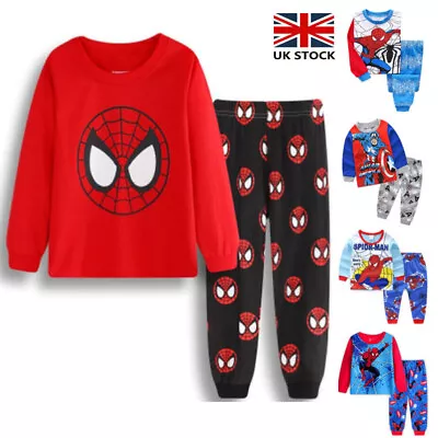 Buy Kids Boys Spiderman Pyjamas Loungewear Superhero Nightwear Outfits PJs 2Pcs Set • 6.19£