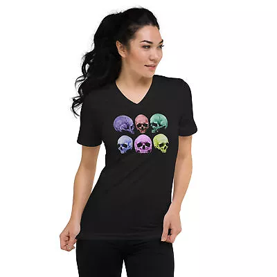 Buy Pastel Colored Death Skulls Goth Fashion Short Sleeve V-Neck T-Shirt • 27.67£