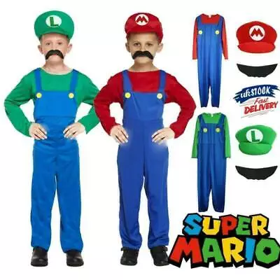 Buy Kids Boys Girls Super Mario Fancy Dress Up Hat Set Party Cosplay Costume Clothes • 7.59£