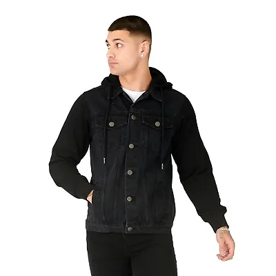 Buy Mens Denim Black Wash Hooded Fleece Jacket Casual Formal Jumper UK SIZE • 26.99£